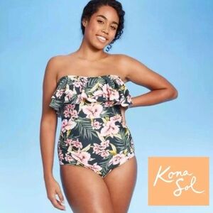 Kona Sol Kids Floral One Piece - Black and Pink